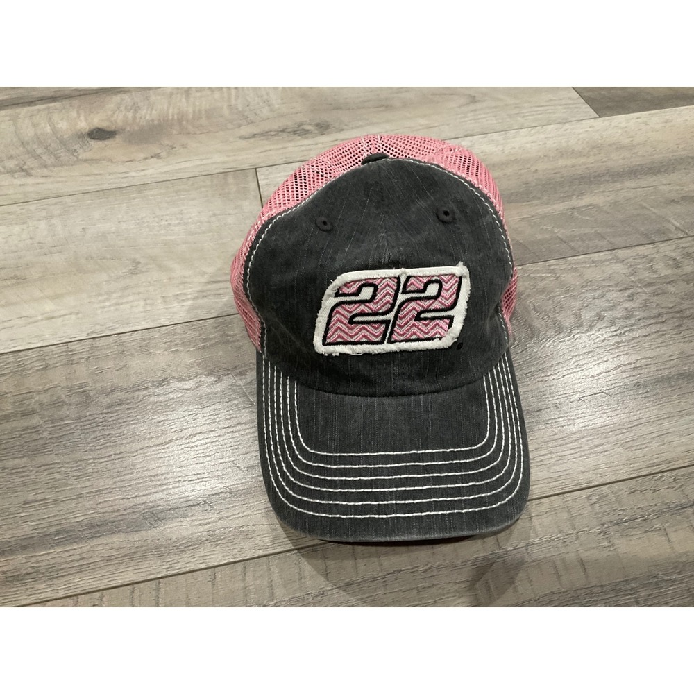 Team Penske Joey Logano 22 NASCAR Trucker Hat Pink Grey Mesh Snapback Cap
